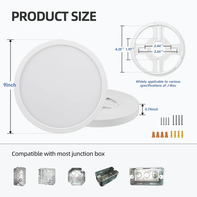 Alt view image 7 of 7 - ECOELER 9 inch LED Ceiling Light Fixture, Adjustable Color Temperature (2700/3000/4000/5000/6000K), 24W 1800Lm Flush Mount Light for Kitchen, Stairwell, Porch, Basement - 2 Pack