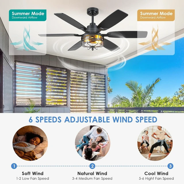 Alt view image 3 of 7 - Hounberi 52 Inch Farmhouse Ceiling Fan with Light and Remote, Seeded Glass