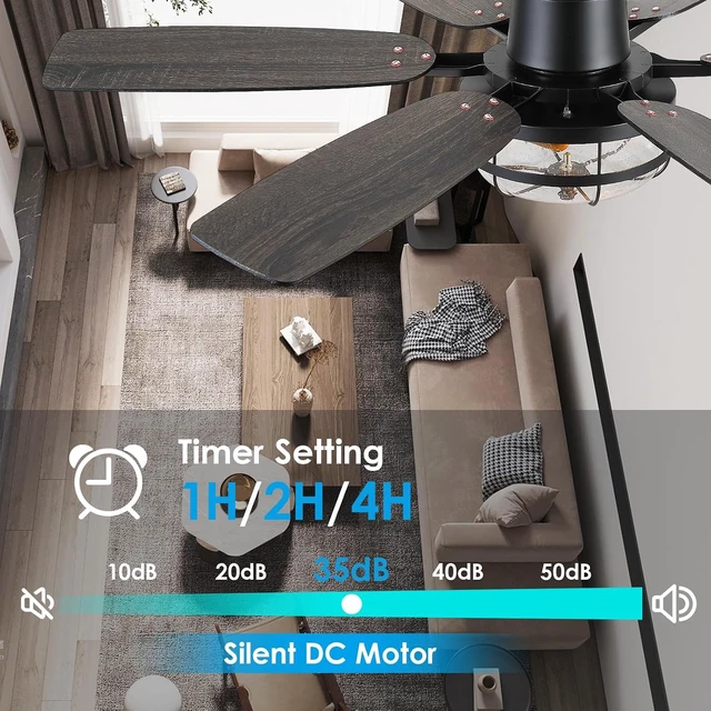 Alt view image 4 of 7 - Hounberi 52 Inch Farmhouse Ceiling Fan with Light and Remote, Seeded Glass