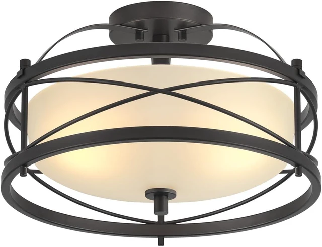 Main image of Entryway Drum Light Fixtures, Semi-Flush Mount Rustic Ceiling Light for Hallway Living Room Bedroom Kitchen (Black)
