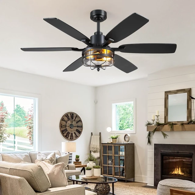 Alt view image 7 of 7 - Hounberi 52 Inch Farmhouse Ceiling Fan with Light and Remote, Seeded Glass