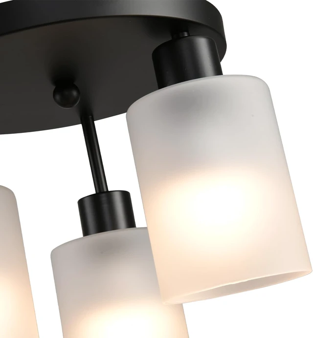 Alt view image 3 of 7 - 3-Light Industrial Farmhouse Black Matte Light Fixtures Ceiling Mount, with Frosted Glass Shades Semi Flush Mount Ceiling Light, for Hallway Fixtures Kitchen, Foyer