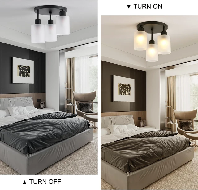 Alt view image 6 of 7 - 3-Light Industrial Farmhouse Black Matte Light Fixtures Ceiling Mount, with Frosted Glass Shades Semi Flush Mount Ceiling Light, for Hallway Fixtures Kitchen, Foyer