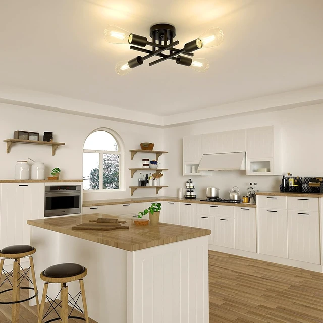 Alt view image 6 of 7 - Lomoky Industrial 4-Light Semi Flush Mount Ceiling Light Fixture, Modern Black Close to Ceiling Light, Farmhouse Chandelier Ceiling Lamp for Hallway Kitchen Bedroom Living Room (2 Pack)
