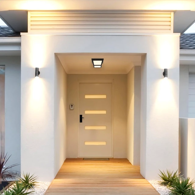 Alt view image 5 of 7 - Maxxima 9" Black LED Outdoor Porch Ceiling Light Fixture, 1000 Lumens 3000K