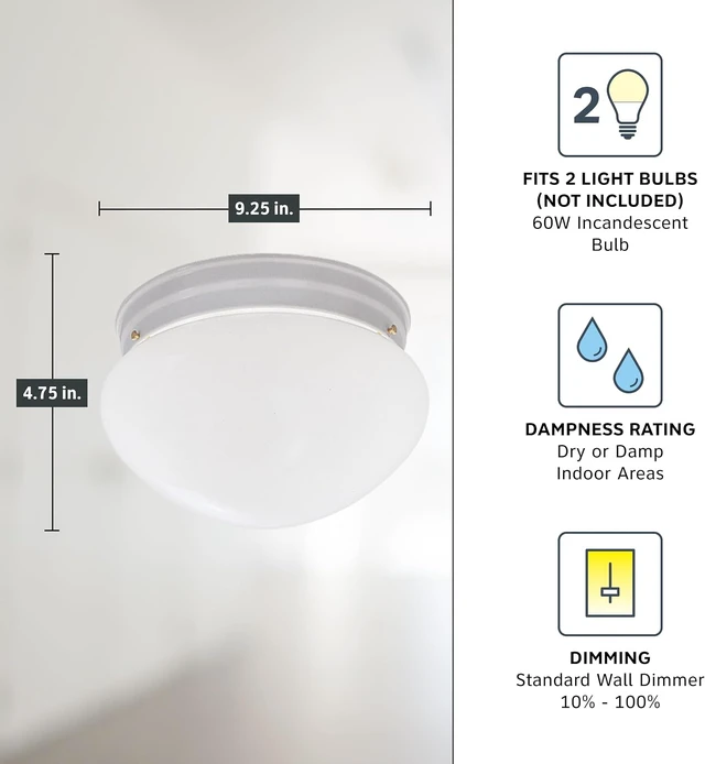 Alt view image 4 of 6 - DESIGNERS FOUNTAIN 9-Inch 2-Light Flush Mount Ceiling Light, White