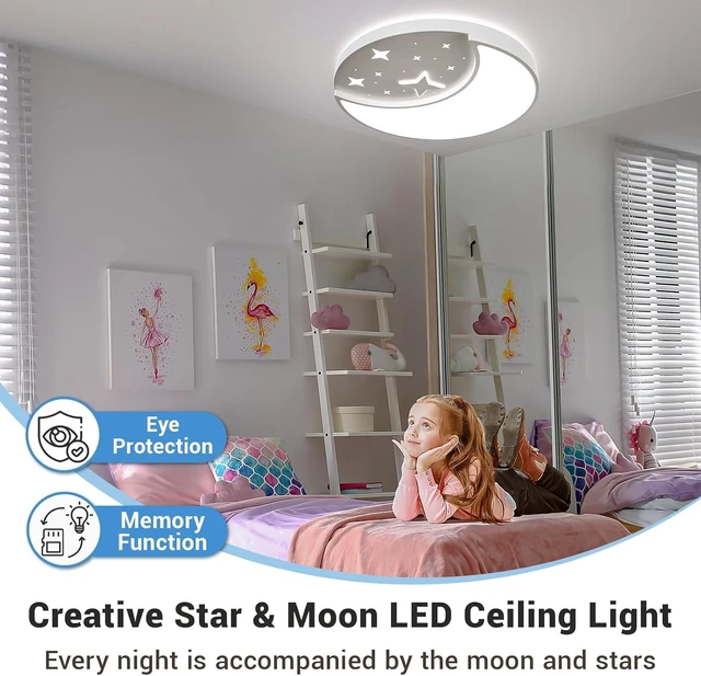 Alt view image 3 of 7 - Flush Mount Ceiling Light, Modern Moon & Star Ceiling Light Fixture, 3 Color Temperature LED Bedroom Lighting for Kids Room, Kitchen, Living Room, Hallway