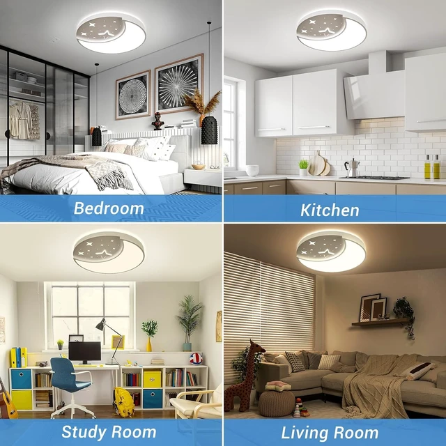 Alt view image 6 of 7 - Flush Mount Ceiling Light, Modern Moon & Star Ceiling Light Fixture, 3 Color Temperature LED Bedroom Lighting for Kids Room, Kitchen, Living Room, Hallway