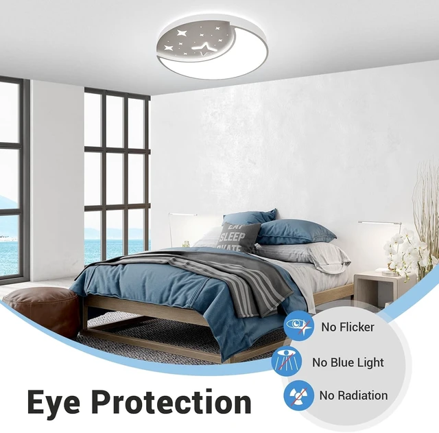 Alt view image 7 of 7 - Flush Mount Ceiling Light, Modern Moon & Star Ceiling Light Fixture, 3 Color Temperature LED Bedroom Lighting for Kids Room, Kitchen, Living Room, Hallway