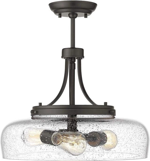 Main image of EAPUDUN Farmhouse Semi Flush Mount Ceiling Light Fixture, 3-Light Industrial Pendant Light in Oil Rubbed Bronze Finish with Clear Seeded Glass Shade, SMA1126-ORB
