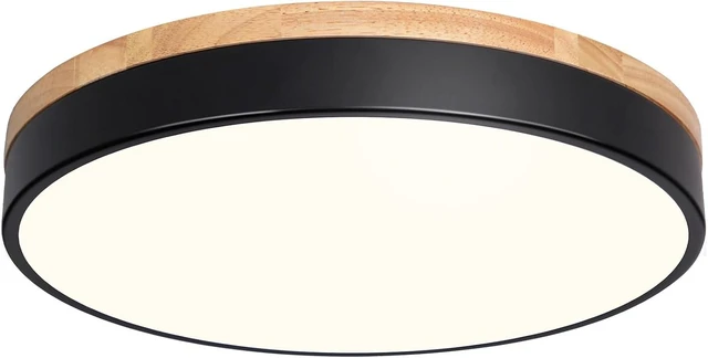 Main image of Modern Dimmable Wood Black Flush Mount Ceiling Light Fixture,5CCT,15.8 in