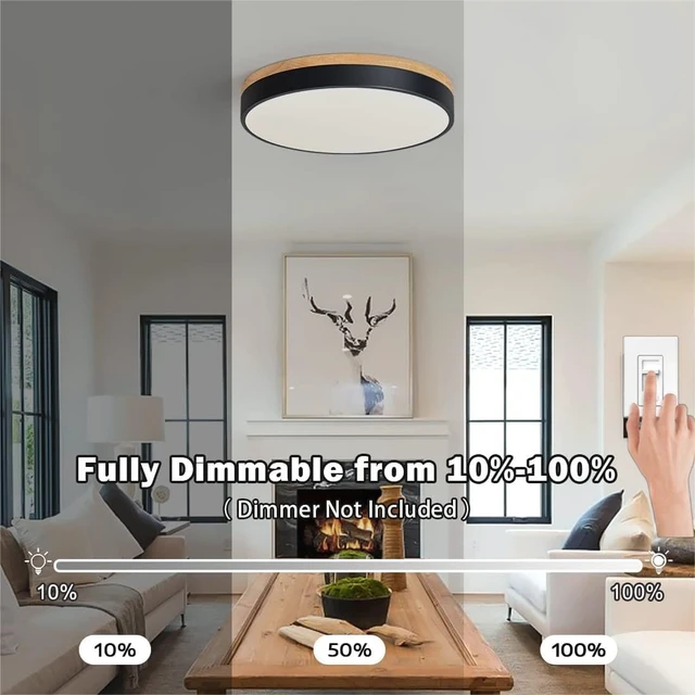 Alt view image 2 of 7 - Modern Dimmable Wood Black Flush Mount Ceiling Light Fixture,5CCT,15.8 in