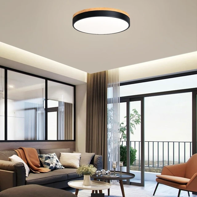 Alt view image 4 of 7 - Modern Dimmable Wood Black Flush Mount Ceiling Light Fixture,5CCT,15.8 in