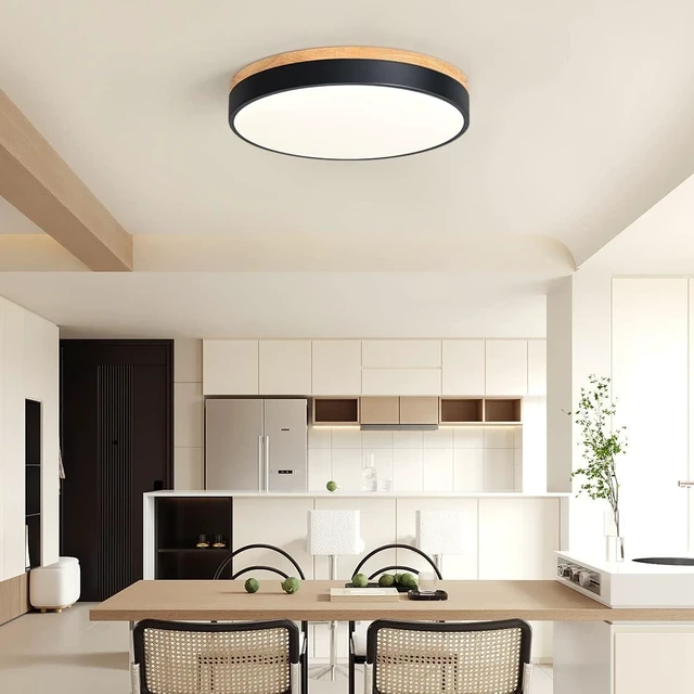 Alt view image 6 of 7 - Modern Dimmable Wood Black Flush Mount Ceiling Light Fixture,5CCT,15.8 in