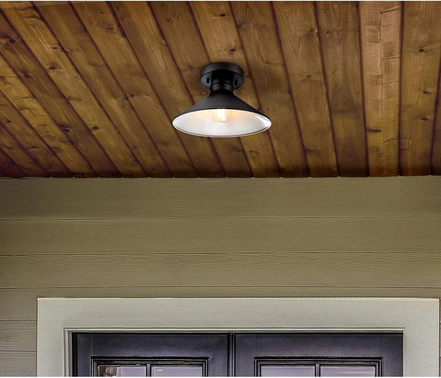 Alt view image 6 of 6 - Westinghouse 6112900 Watts Creek 11 Inch Rustic/Arts & Crafts One-Light Outdoor Semi Flush Mount Ceiling Light, Dark Sky Friendly, Textured Black Finish