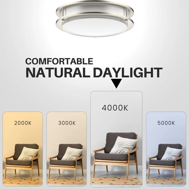 Alt view image 3 of 7 - DYMOND LED Ceiling Light Fixture Flush Mount 4000K Natural Daylight Dimmable Surface Mount Brushed Nickel Ceiling Lamp for Kitchen, Hallway, Bathroom, Bedroom, Closet (12 Inch)