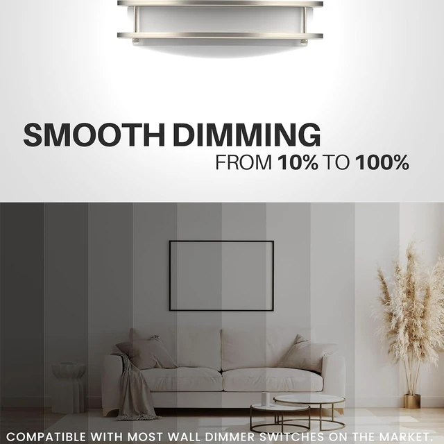 Alt view image 4 of 7 - DYMOND LED Ceiling Light Fixture Flush Mount 4000K Natural Daylight Dimmable Surface Mount Brushed Nickel Ceiling Lamp for Kitchen, Hallway, Bathroom, Bedroom, Closet (12 Inch)