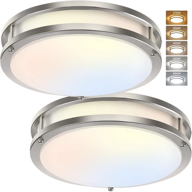Main image of 36W 12Inch LED Ceiling Light Fixtures, Flush Mount Light Fixtures, 5CCT 2700K 3000K 4000K 5000K 6500K, Close to Ceiling Light for Kitchen Bathroom Kitchen Bedroom, Super Bright 3800LM, Nickel, 2 Packs