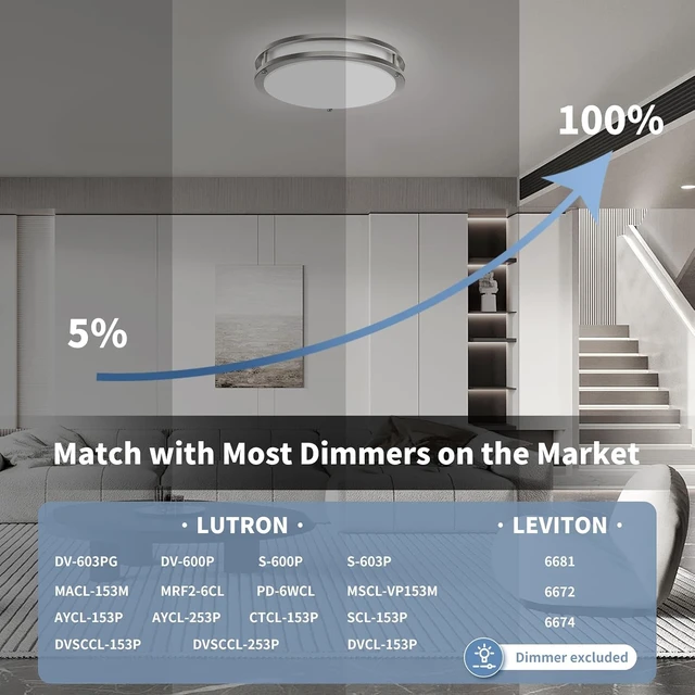 Alt view image 3 of 7 - 36W 12Inch LED Ceiling Light Fixtures, Flush Mount Light Fixtures, 5CCT 2700K 3000K 4000K 5000K 6500K, Close to Ceiling Light for Kitchen Bathroom Kitchen Bedroom, Super Bright 3800LM, Nickel, 2 Packs