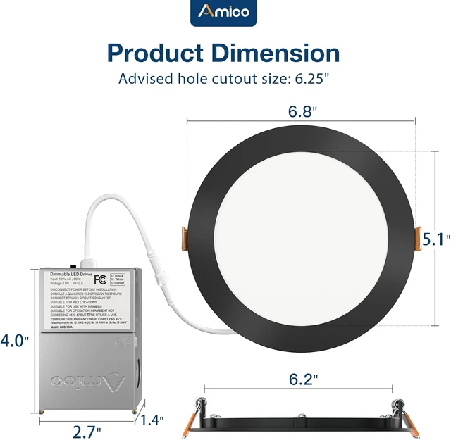 Alt view image 7 of 7 - Amico 36 Pack 6 Inch LED Recessed Lighting, Canless Wafer Downlight, Black