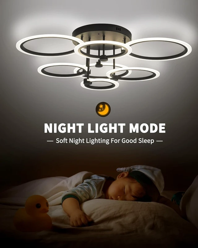 Alt view image 5 of 7 - Modern LED Ceiling Light 7 Rings Dimmable Fixtures with Remote Black Close to Ceiling Light 31.8" 130W 3000K-6500K Flush Mount Ceiling Lamp for Living Room,Bedroom,Kitchen