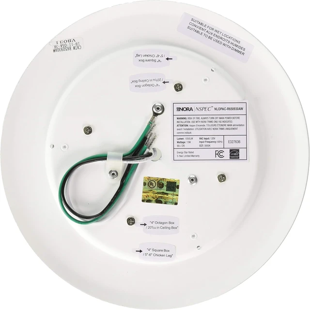 Alt view image 3 of 3 - Nora Lighting NLOPAC-R650930AW NLOPAC-R650930AW-15 Watt LED 6" Surface Mount AC Opal-3000K-1,050 Lumens-120V-White, Surface Mount White