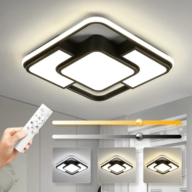 Main image of 62W Dimmable LED Flush Mount Ceiling Light Fixture with Remote Control, 3000K-6500K 3-Color Chandelier Modern Lamp Black, 15.74inch Close to Ceiling Dining Room Bedroom Square Kitchen Lights