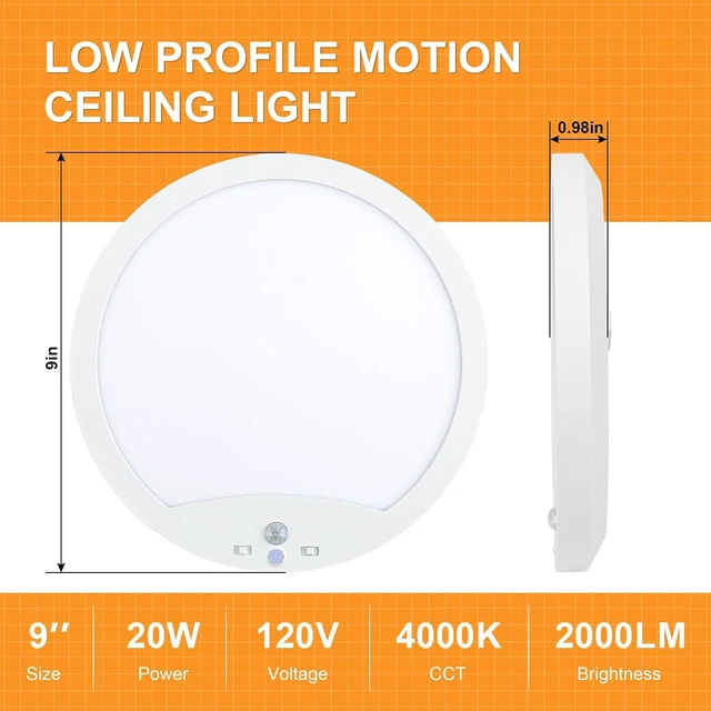 Alt view image 4 of 7 - 2-Pack 20W Motion Sensor Ceiling Lights Hard-Wired, 9Inch Indoor Motion Activated LED Ceiling Light Fixtures with 3 Modes, 4000K Flush Mount Lights for Closet Stairwell Hallway, NOT Battery Operated