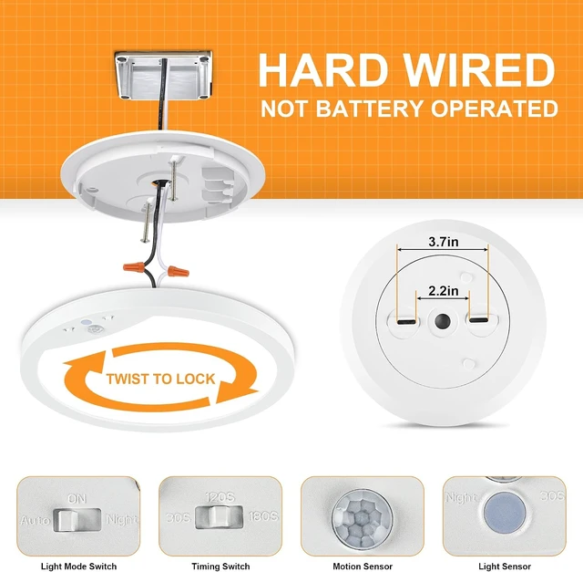Alt view image 6 of 7 - 2-Pack 20W Motion Sensor Ceiling Lights Hard-Wired, 9Inch Indoor Motion Activated LED Ceiling Light Fixtures with 3 Modes, 4000K Flush Mount Lights for Closet Stairwell Hallway, NOT Battery Operated
