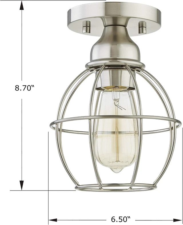 Alt view image 5 of 7 - WISBEAM Brushed Nickel Semi Flush Mount Ceiling Light Fixture, Small Cage Ceiling Light E26 Medium Base MAX 60W, Metal Housing, ETL Rated, Bulbs NOT Included, 1-Pack
