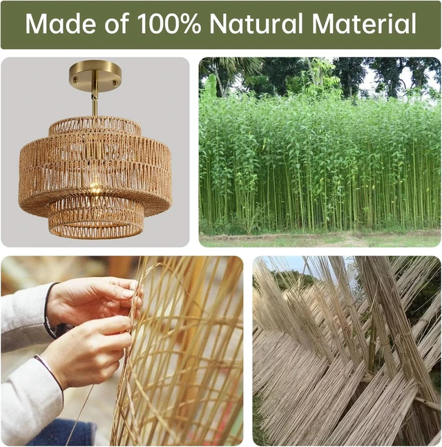 Alt view image 2 of 7 - 12.4" Rattan Pendant Light for Kitchen Island, Boho Chandelier