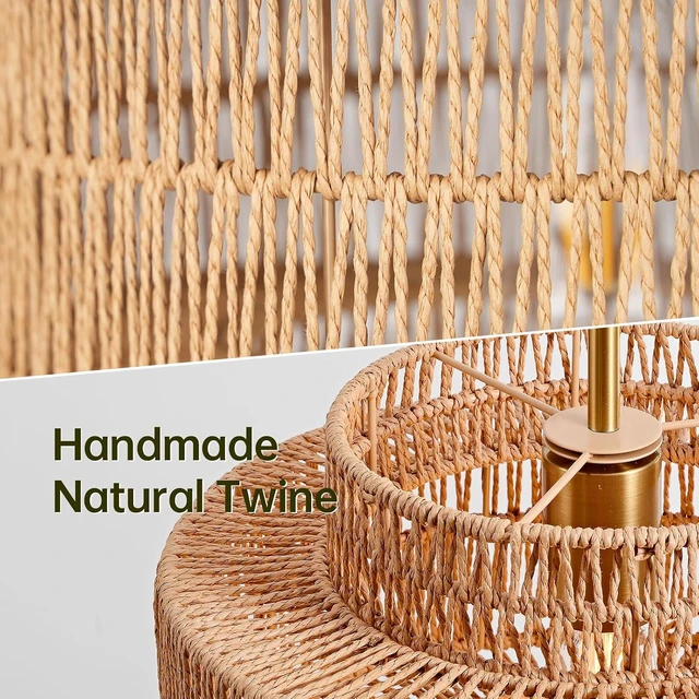 Alt view image 3 of 7 - 12.4" Rattan Pendant Light for Kitchen Island, Boho Chandelier