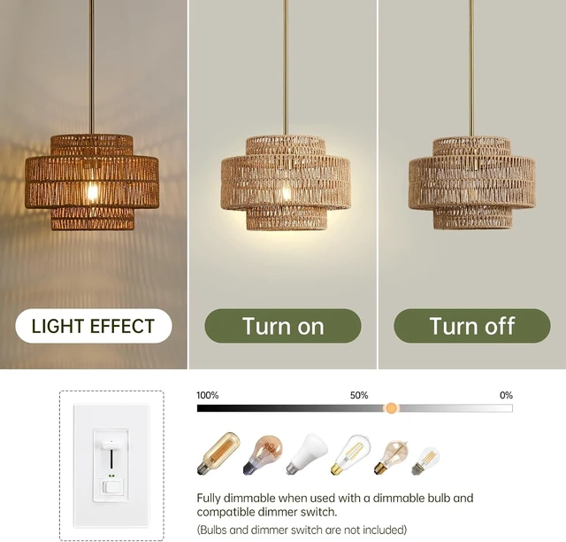 Alt view image 4 of 7 - 12.4" Rattan Pendant Light for Kitchen Island, Boho Chandelier