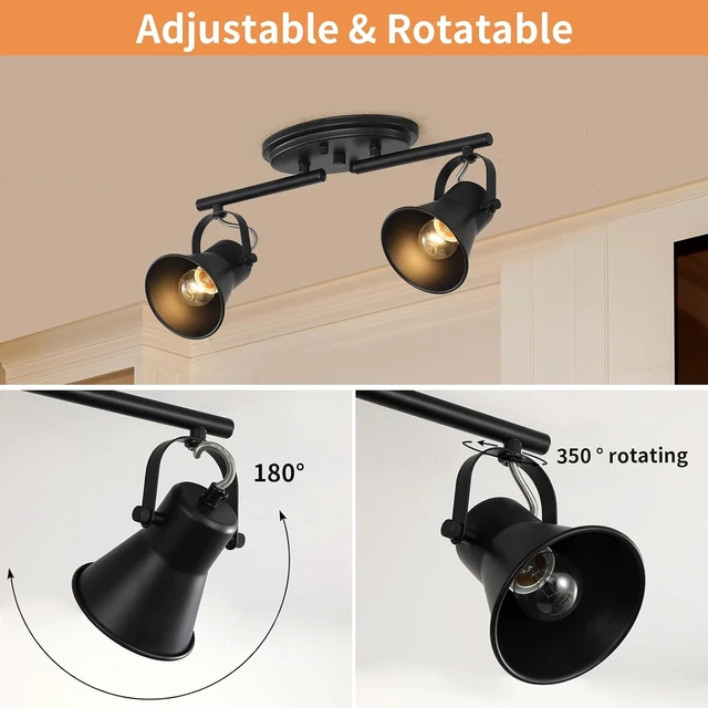 Alt view image 2 of 7 - 2-Light Black Ceiling Spotlight, Adjustable Directional Light Fixture