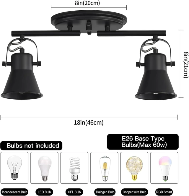 Alt view image 5 of 7 - 2-Light Black Ceiling Spotlight, Adjustable Directional Light Fixture