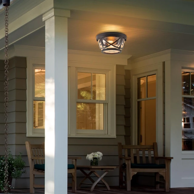 Alt view image 2 of 7 - Bronze Flush Mount Ceiling Light Fixtures, 2-Light Ceiling Mount for Industrial with Seeded Glass Lampshade, Modern Flush Mount Light Fixture Farmhouse for Hallway, Kitchen, Entryway and Foyer