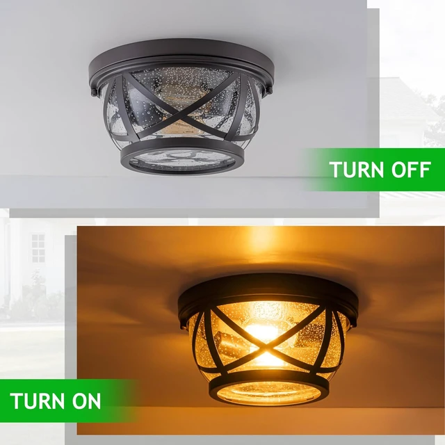 Alt view image 4 of 7 - Bronze Flush Mount Ceiling Light Fixtures, 2-Light Ceiling Mount for Industrial with Seeded Glass Lampshade, Modern Flush Mount Light Fixture Farmhouse for Hallway, Kitchen, Entryway and Foyer