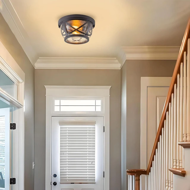 Alt view image 7 of 7 - Bronze Flush Mount Ceiling Light Fixtures, 2-Light Ceiling Mount for Industrial with Seeded Glass Lampshade, Modern Flush Mount Light Fixture Farmhouse for Hallway, Kitchen, Entryway and Foyer