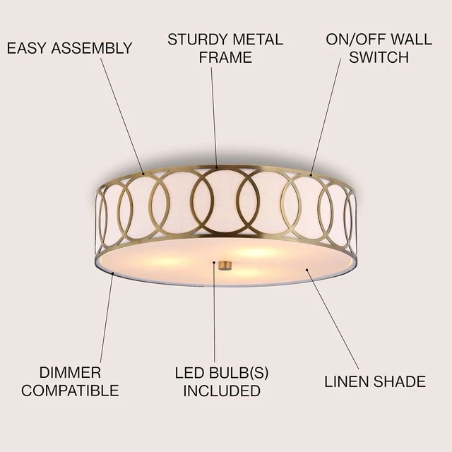 Alt view image 2 of 7 - JONATHAN Y Aria 3-Light Flush Mount Ceiling Light 15.6", Brass Gold
