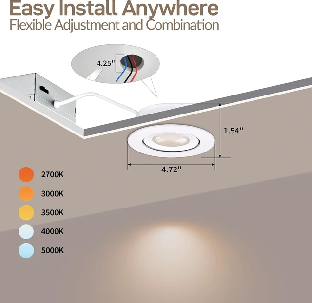 Alt view image 3 of 7 - KnLnny Ware 4 Inch Led Recessed Lights Gimbal 4 Pack,5 CCT,Dimmable