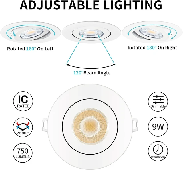 Alt view image 4 of 7 - KnLnny Ware 4 Inch Led Recessed Lights Gimbal 4 Pack,5 CCT,Dimmable
