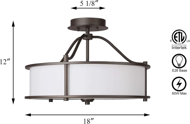 Alt view image 7 of 7 - XiNBEi Lighting 18" Semi Flush Ceiling Light Fixture for Bedroom, Bronze