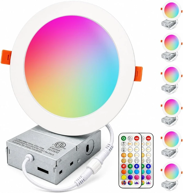 Main image of HEKEE LED Reccessed Downlights, Color Changing, 6 Inch, Recessed Ceiling Lights (6 Packs)