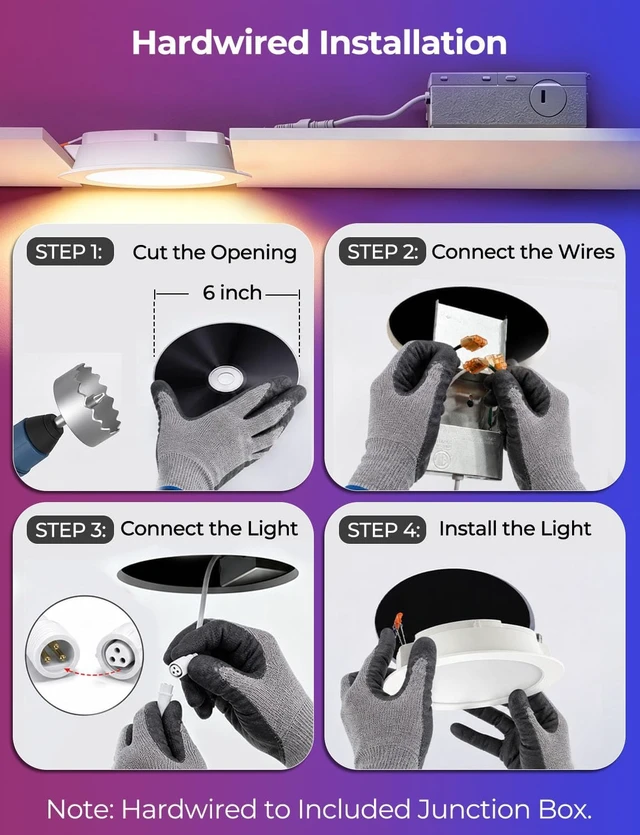 Alt view image 3 of 7 - HEKEE LED Reccessed Downlights, Color Changing, 6 Inch, Recessed Ceiling Lights (6 Packs)