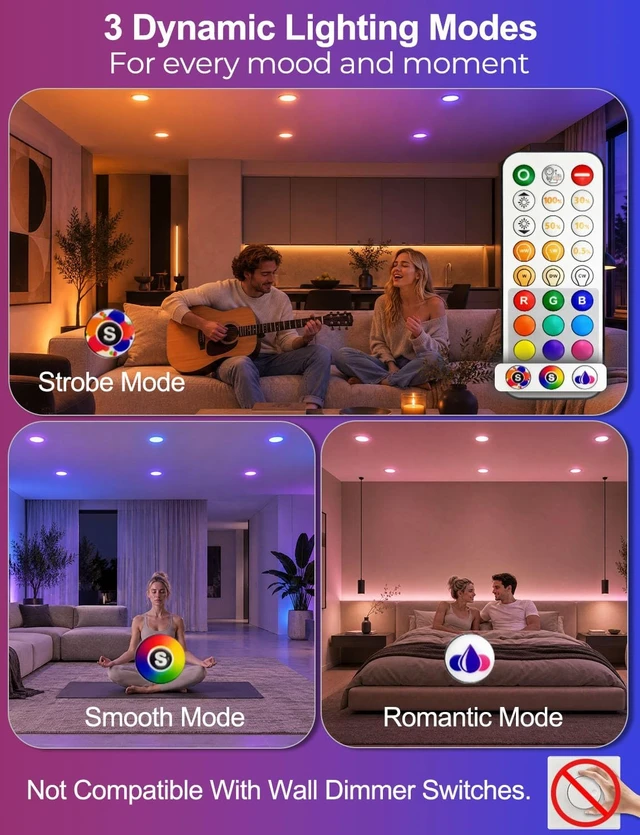 Alt view image 6 of 7 - HEKEE LED Reccessed Downlights, Color Changing, 6 Inch, Recessed Ceiling Lights (6 Packs)