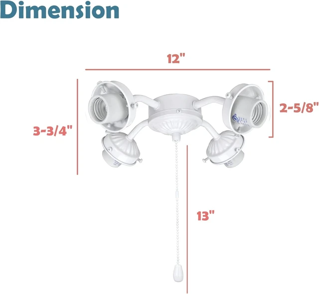 Alt view image 4 of 4 - Aspen Creative 22003-21, Four-Light Ceiling Fan Fitter Light Kit with Pull Chain, Painted White
