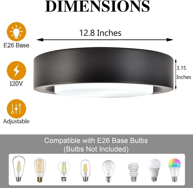 Alt view image 2 of 7 - Black Flush Mount Ceiling Light,13 Inch Matte Black Ceiling Lighting Fixture,2-Light Modern Round Metal Lamp with White Frosted Glass Shade for Hallway Bedroom Closet Outdoor