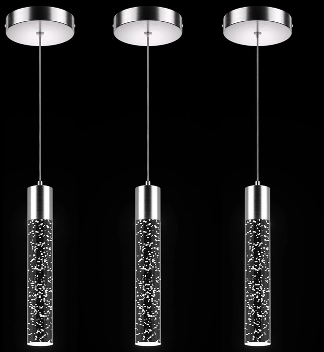 Main image of Pendant Lights Kitchen Island, 6500K Modern Kitchen Island Lights Brushed Nickel, 3 Pack Ceiling Lighting Fixtures with Crystal Bubble, Integrated LED Hanging Light for Dining Room Restaurant