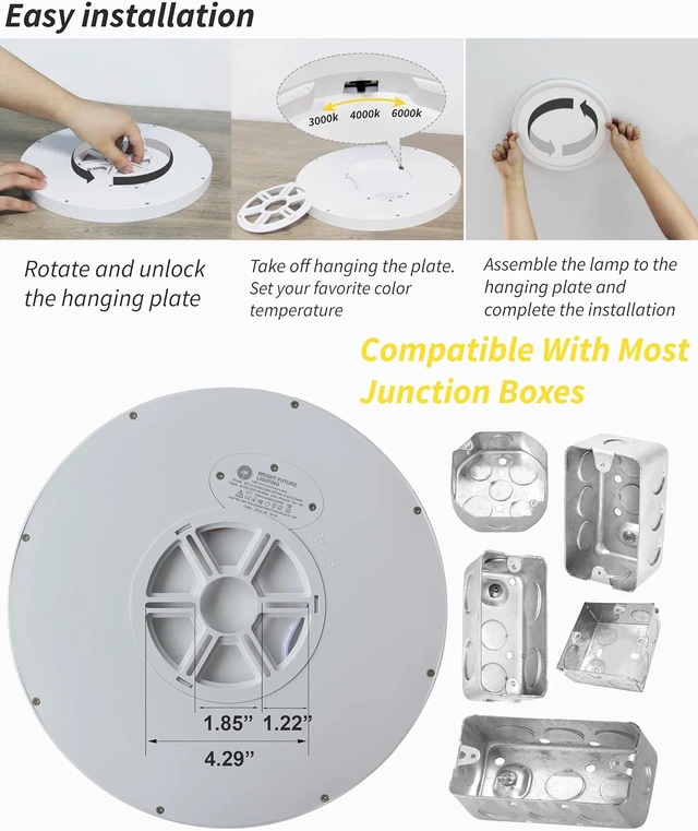 Alt view image 7 of 7 - Led Flush Mount Ceiling Light,Round 12 Inch 24w 2520lm 3000k,4000k,6000k CCT Selectable,Flat Panel Super Slim Led Ceiling Light Fixture,for Living Dining Kitchen Bedroom Room (12Pack-White)