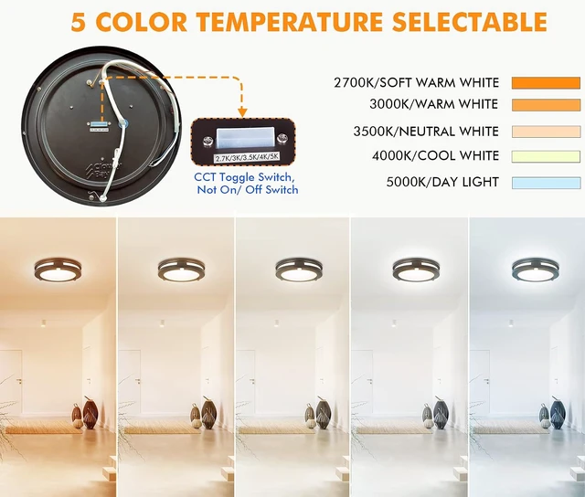 Alt view image 4 of 6 - CLOUDY BAY Indoor Outdoor 10inch 5 Color Motion Sensor Light Sensor LED Flush Mount Ceiling Light, 2700K/3000K/3500K/4000K/5000K Selectable, 20W CRI90+ Oil Rubbed Bronze,Dustproof Design,Wet Location